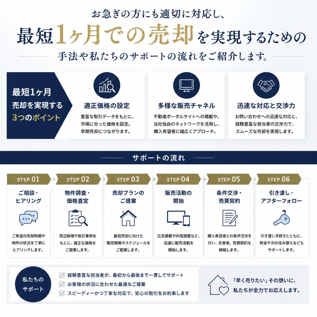 迅速対応！最短1ヶ月での売却も可能